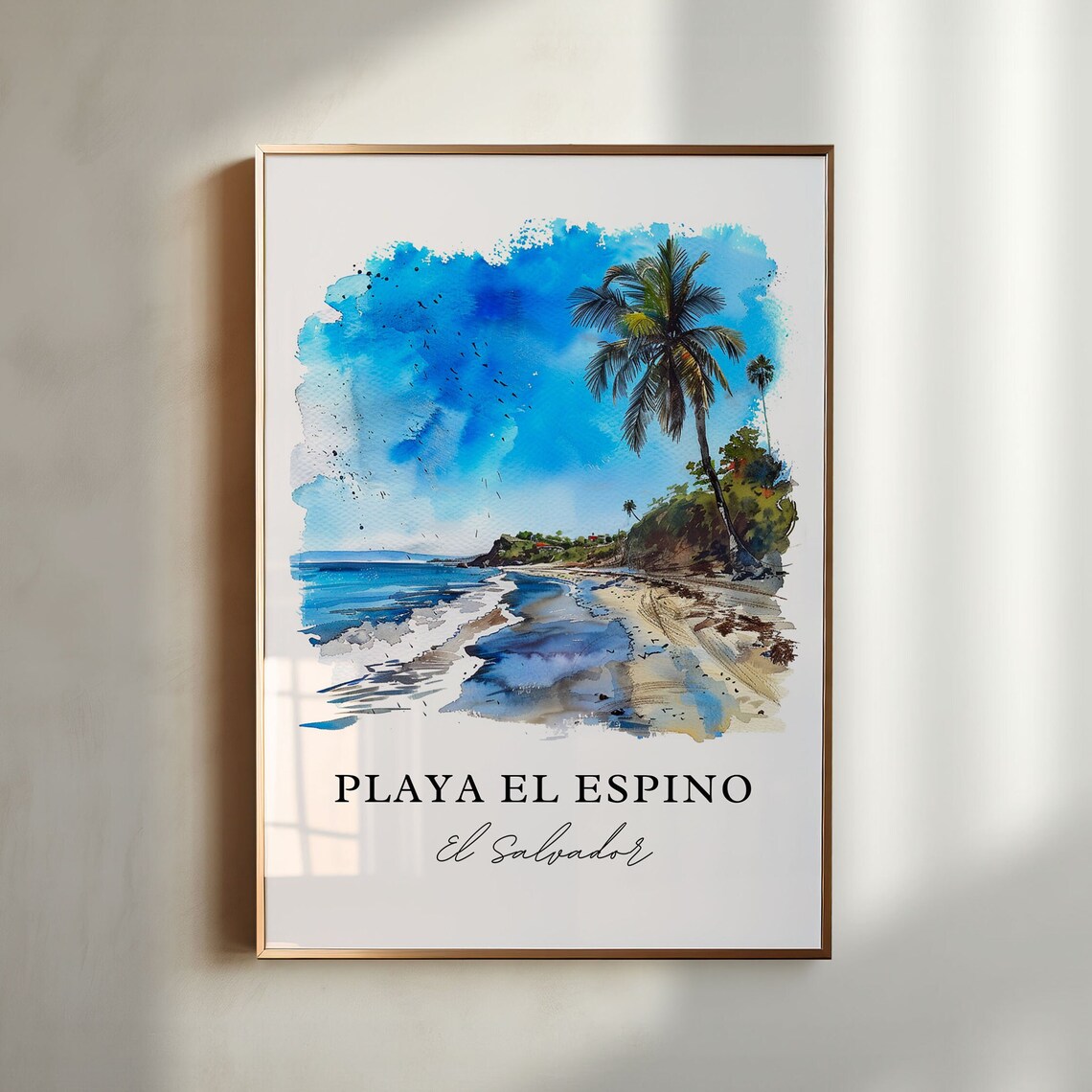 Playa El Espino El Salvador Palm Beach Watercolor Travel Poster
