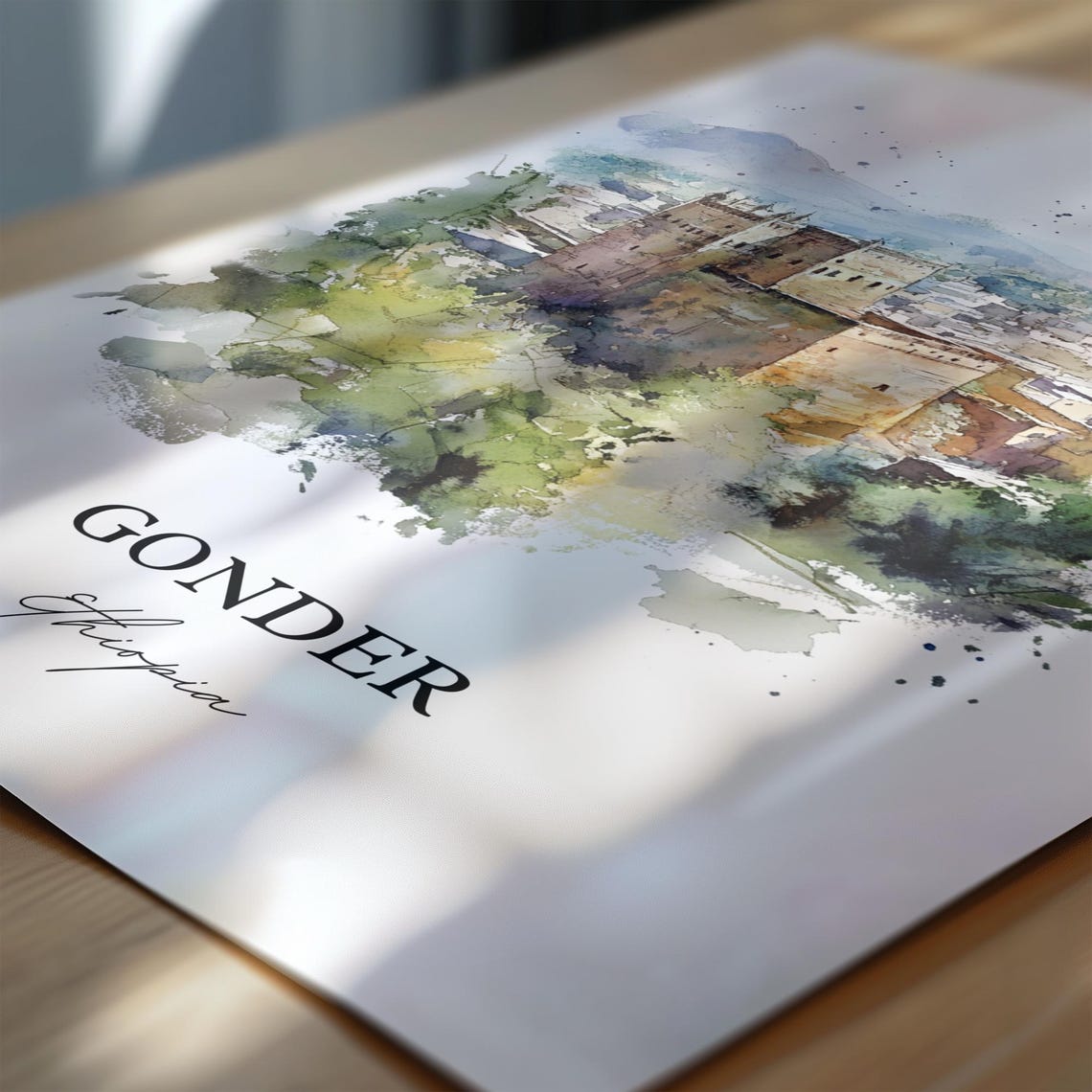 Gonder Ethiopia Castle Watercolor Historic Landmark Travel Poster - Image 7