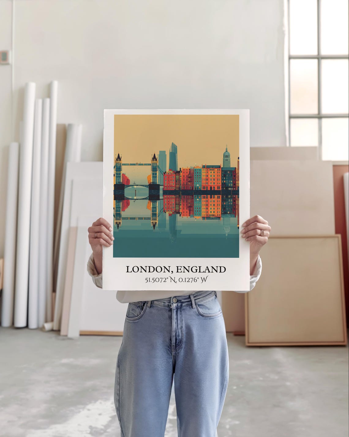 London England Tower Bridge Reflection Teal Vintage Style Art Poster - Image 5