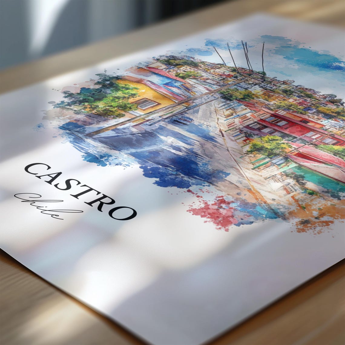Castro Chile Wall Art Chilo Island Print Watercolor Gift Travel Poster Housewarming - Image 6