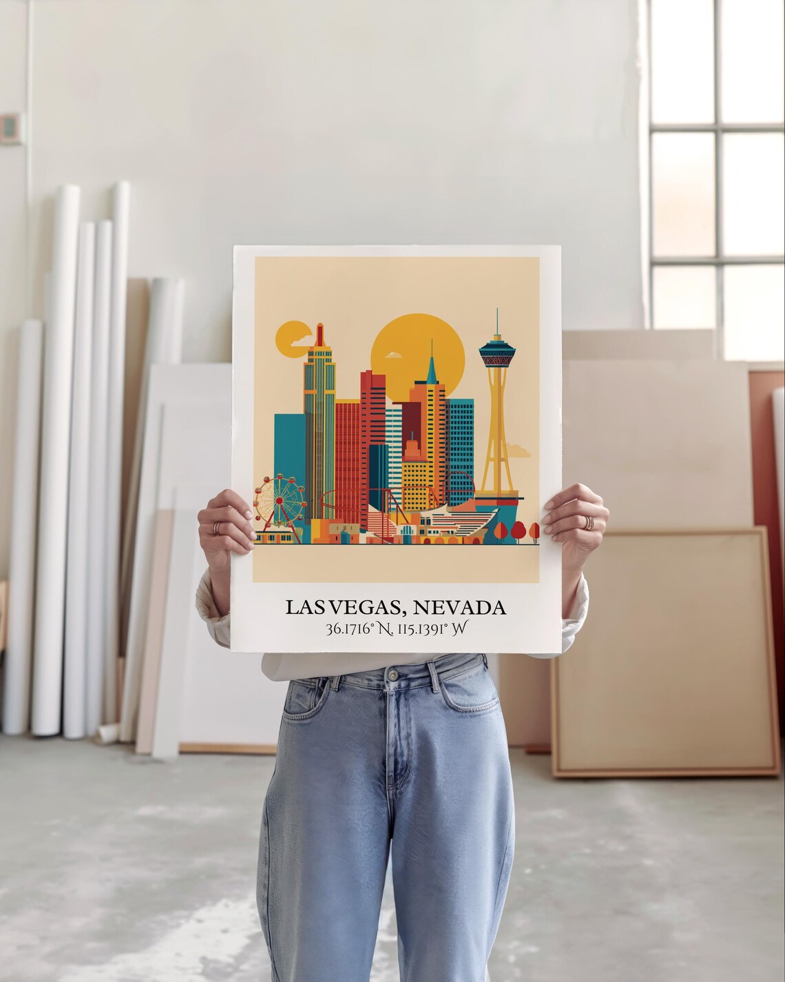 Las Vegas Nevada Strip Skyline Stratosphere Tower Retro Travel Poster - Image 5