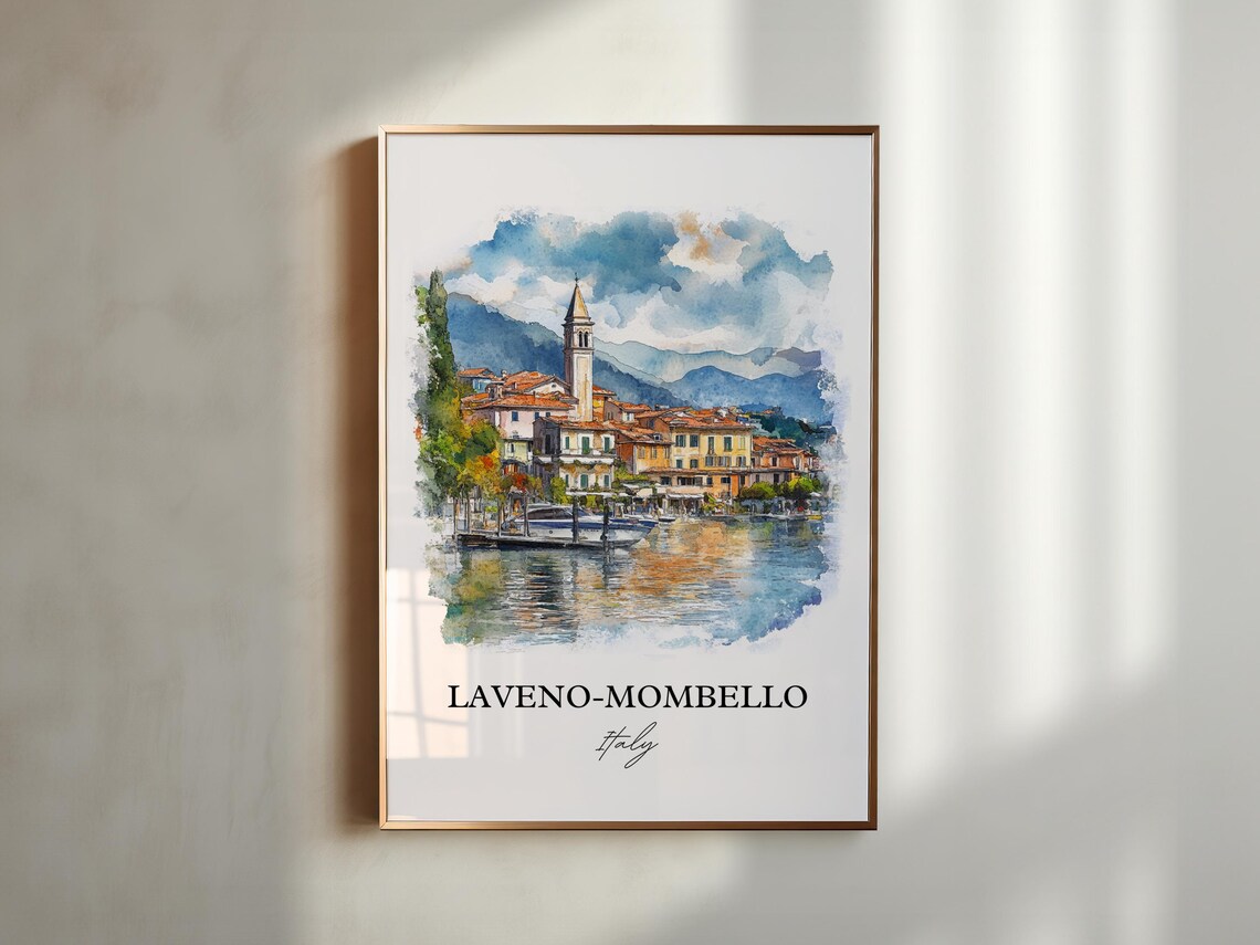 Laveno Mombello Italy Lake Maggiore Watercolor Travel Poster - Image 5
