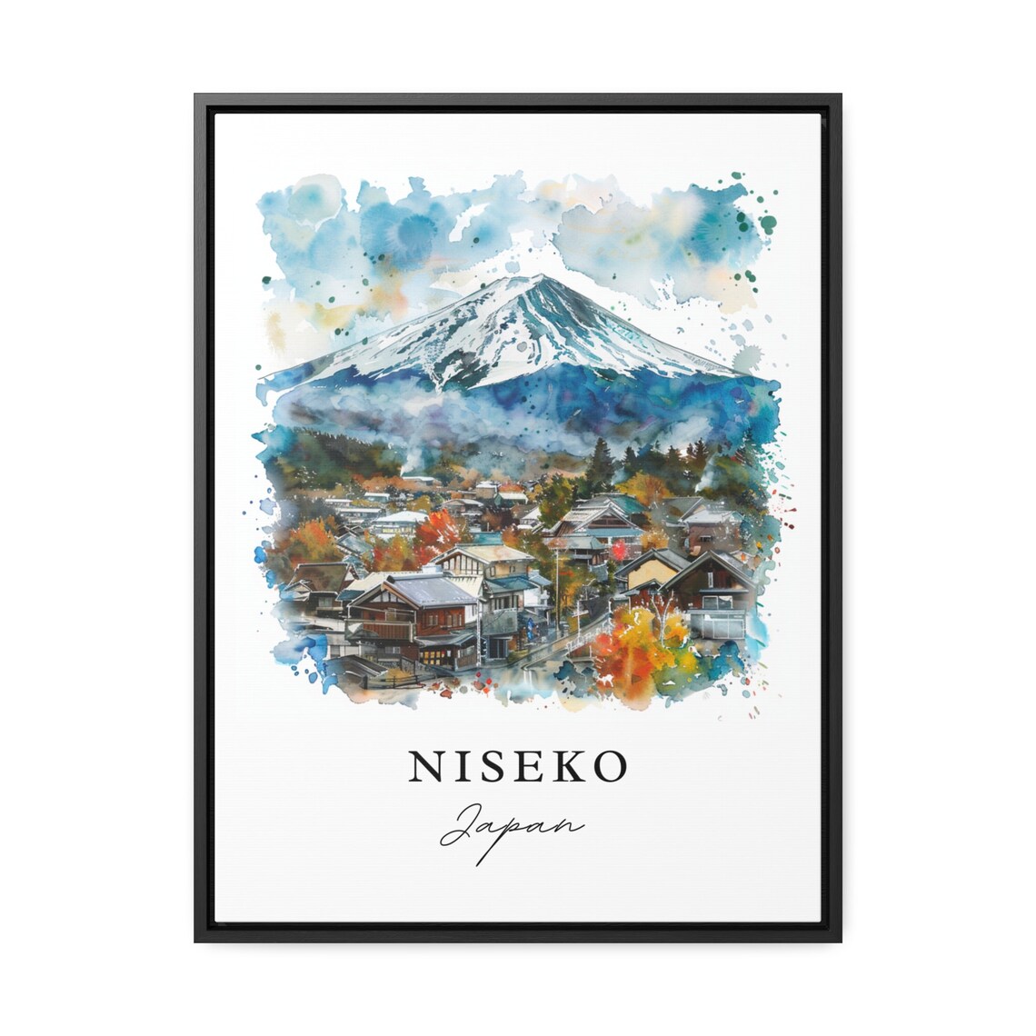 Niseko Japan Watercolor Snow Mountain Village Winter Art Poster - Image 3