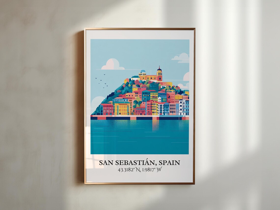 San Sebastian Spain Bay Hilltop Castle Waterfront Travel Poster - Image 6