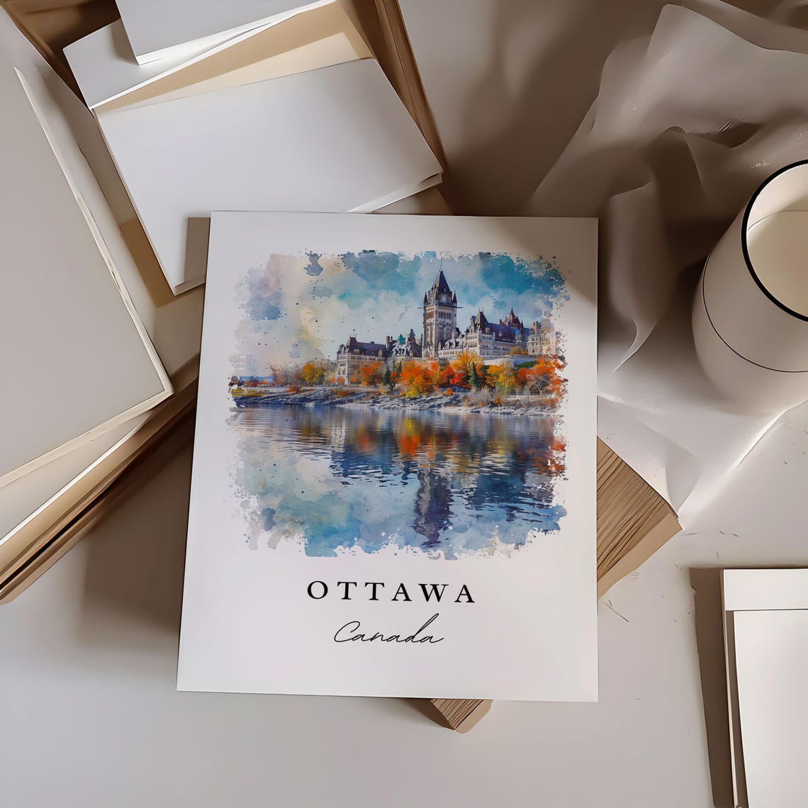 Ottawa Canada Parliament Hill Autumn Watercolor Travel Poster - Image 6