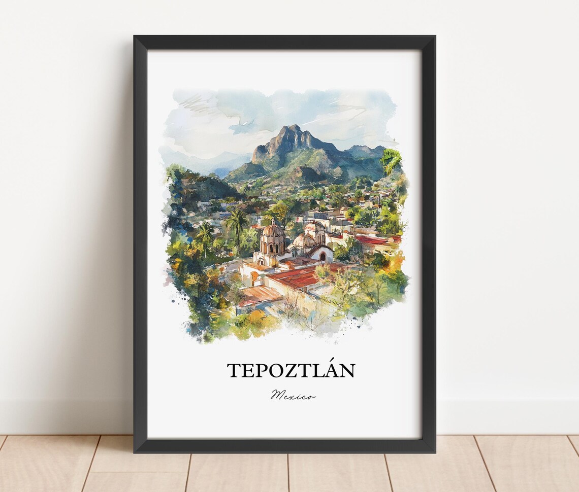 Tepoztlan Mexico Tepozteco Mountain Church Watercolor Scenic Poster - Image 5