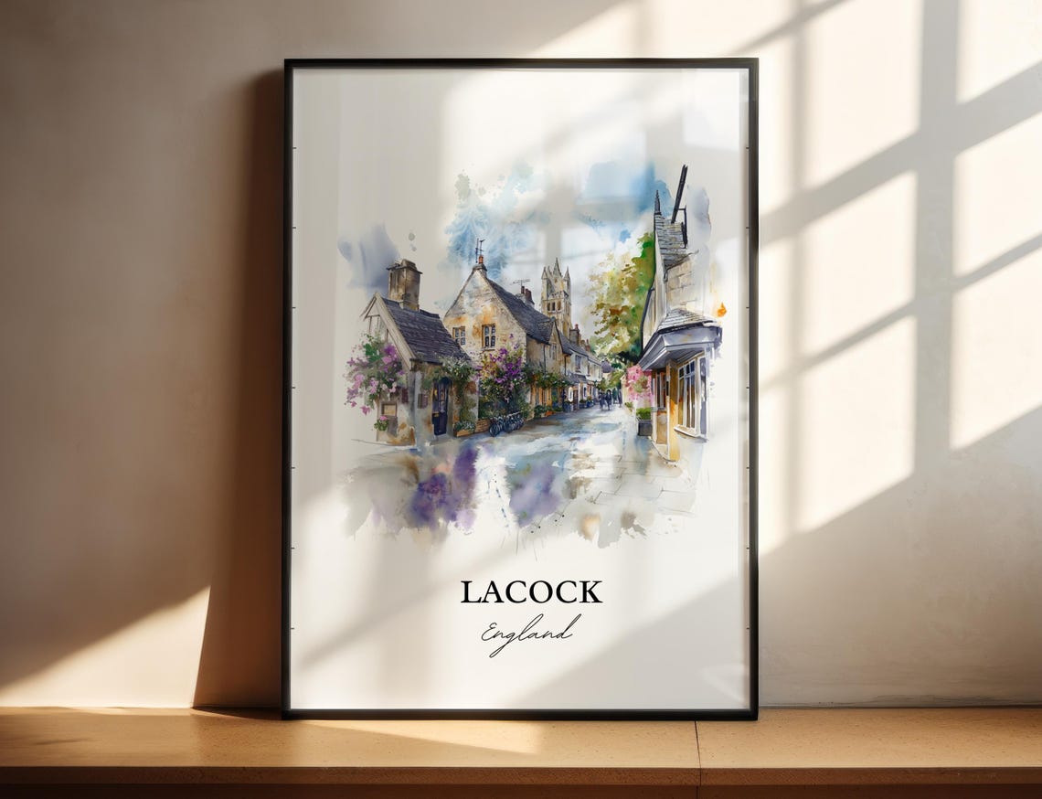 Lacock England Historic Village Street Watercolor Travel Poster
