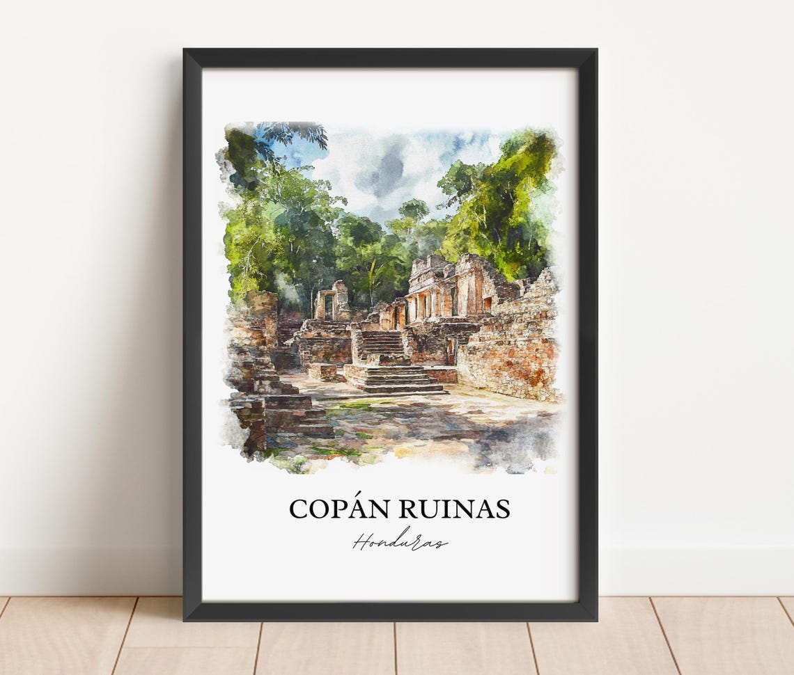 Copan Ruinas Wall Art Honduras Print Watercolor Gift Travel Poster Housewarming - Image 5