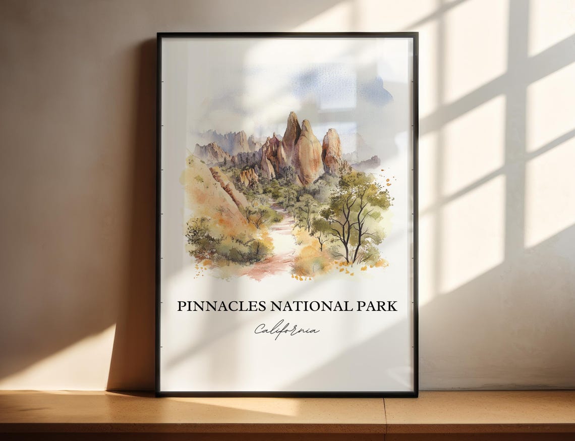 Pinnacles National Park California Rock Spires Watercolor Poster