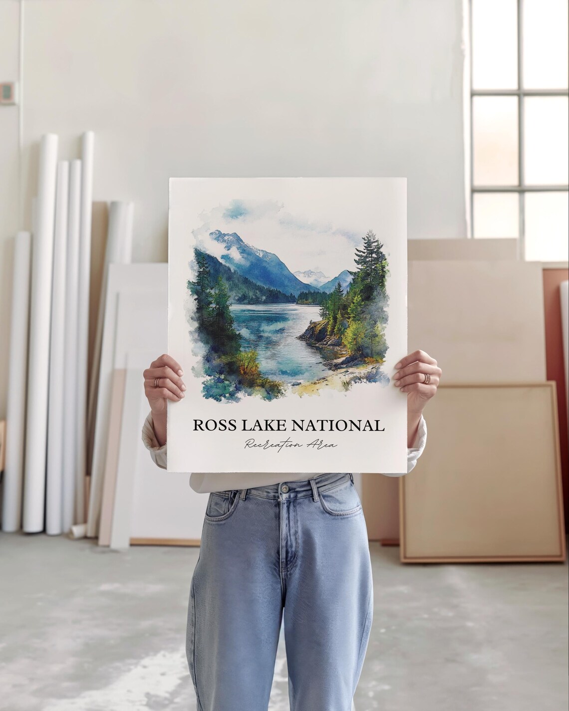 Ross Lake National Recreation Area Alpine Lake Watercolor Poster - Image 4