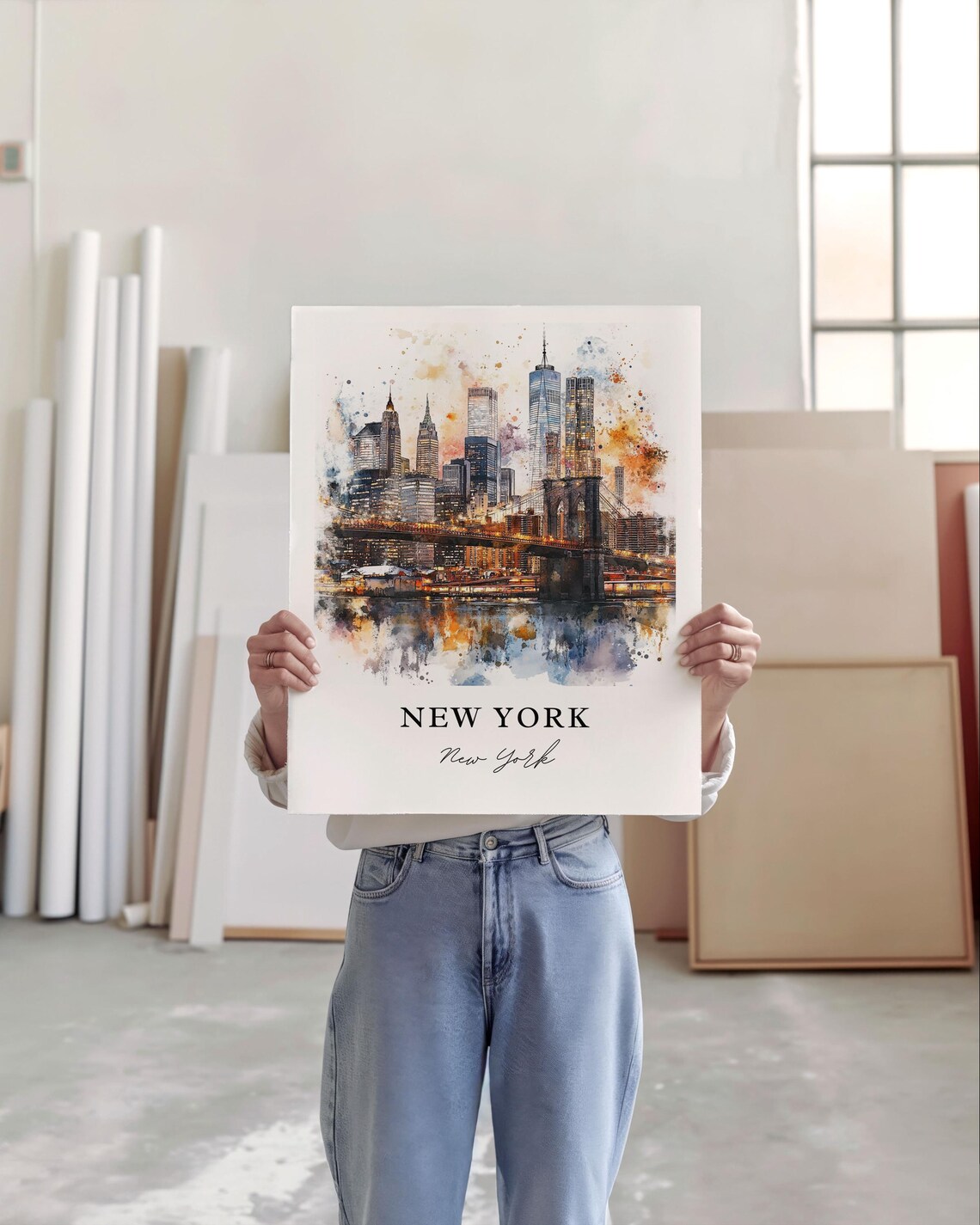 New York City Watercolor Travel Poster, Manhattan - Image 3