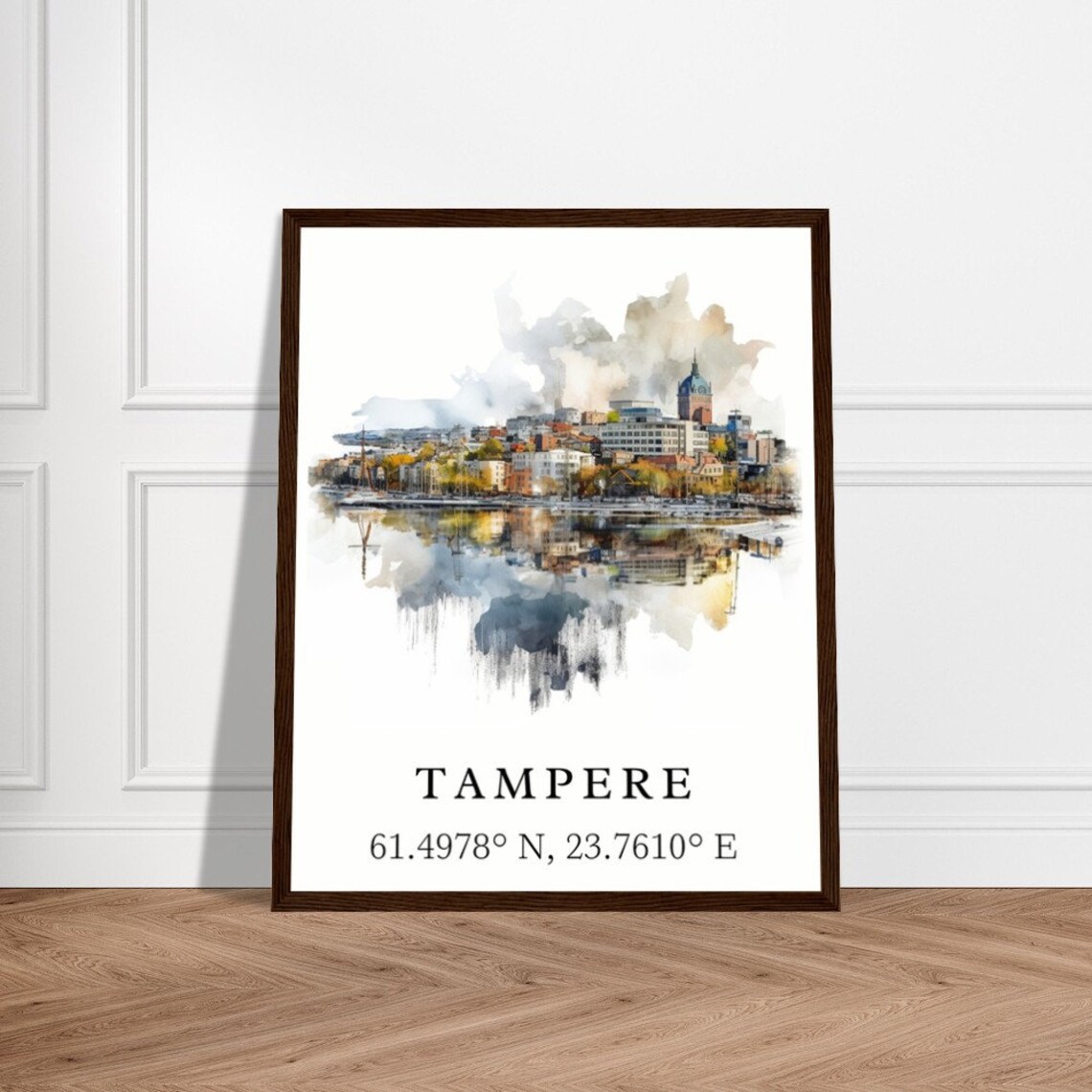 Tampere Finland City Skyline Coordinates Watercolor Travel Poster - Image 2
