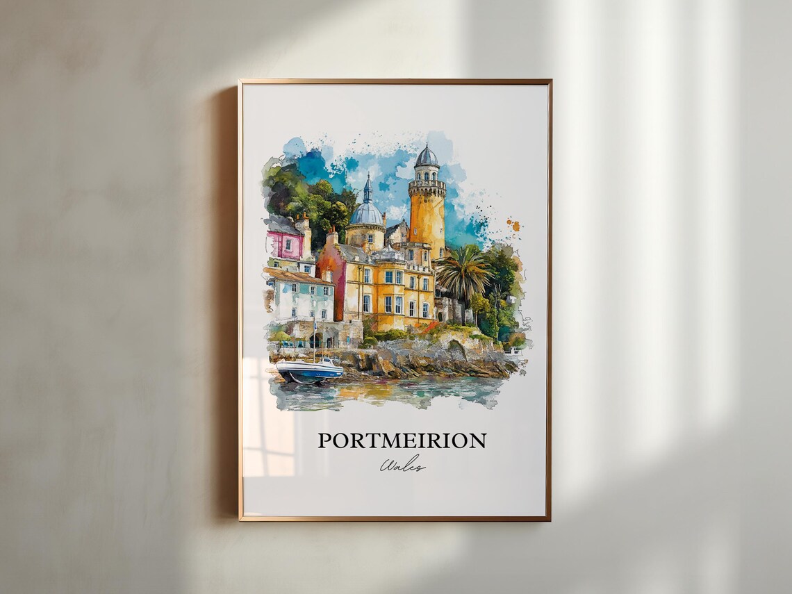 Portmeirion Wales Colorful Coastal Village Watercolor Travel Poster - Image 5