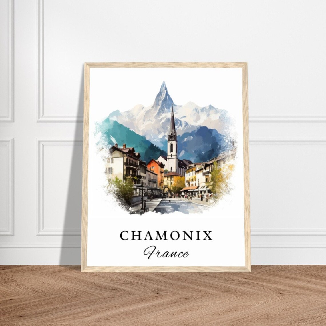 Chamonix France Alpine Street Mountain Watercolor Travel Poster - Image 3