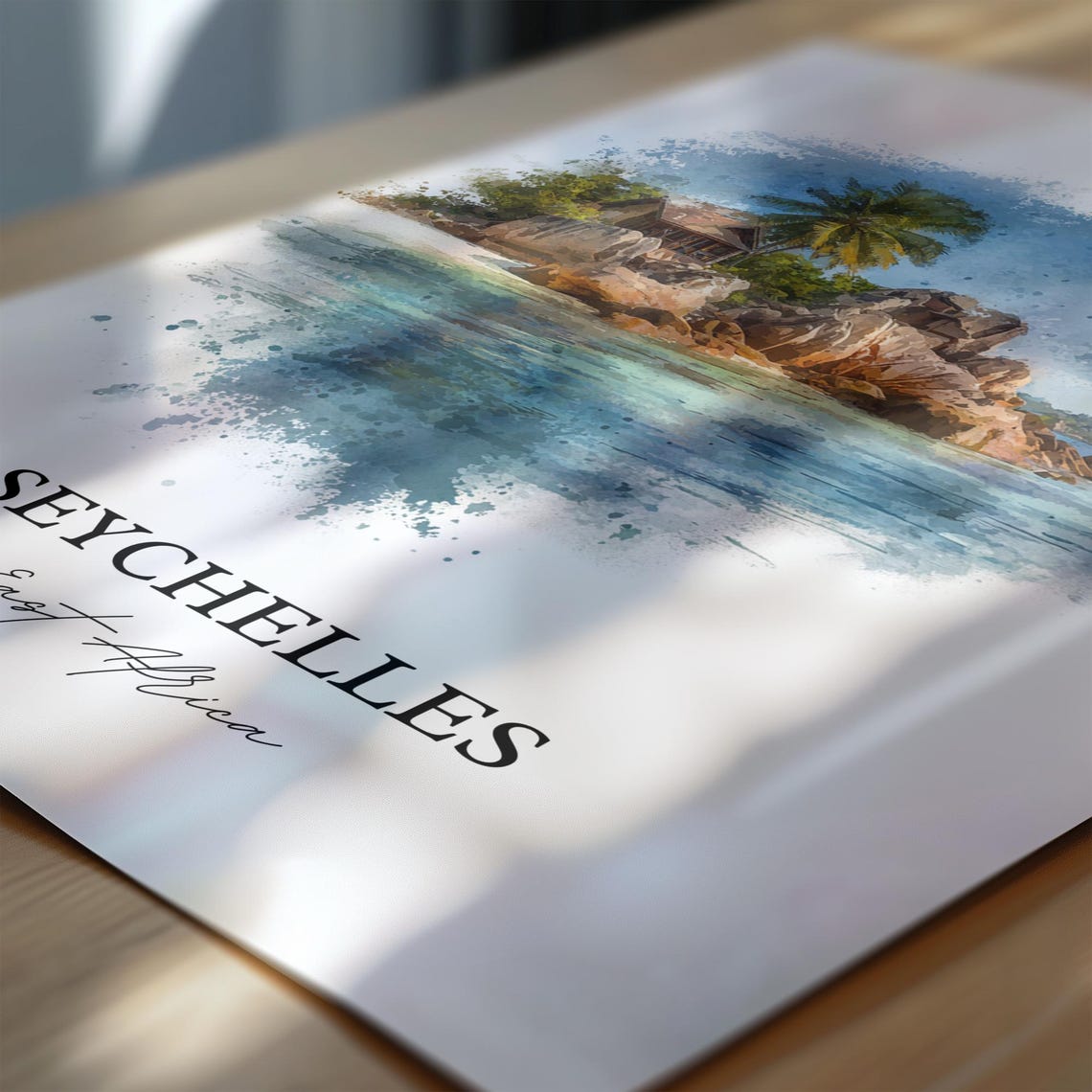 Seychelles Island Granite Boulders Beach Watercolor Travel Poster - Image 6