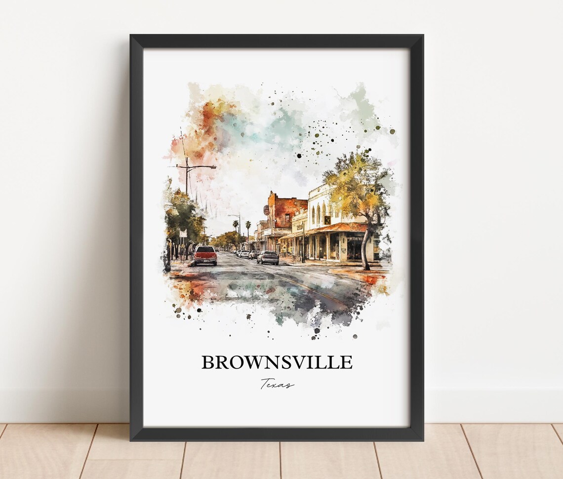 Brownsville Texas Historic Main Street Watercolor Art Poster - Image 2