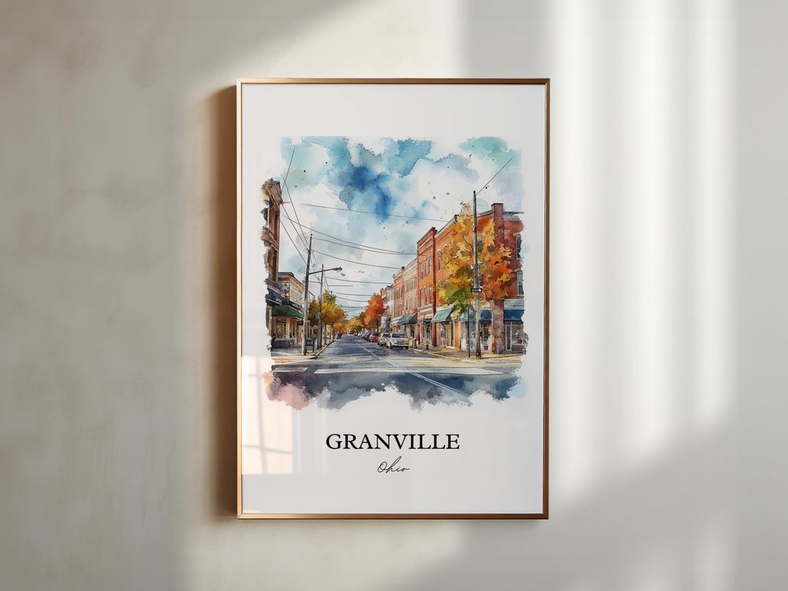 Granville Ohio Watercolor Main Street Autumn Charm Travel Poster - Image 5