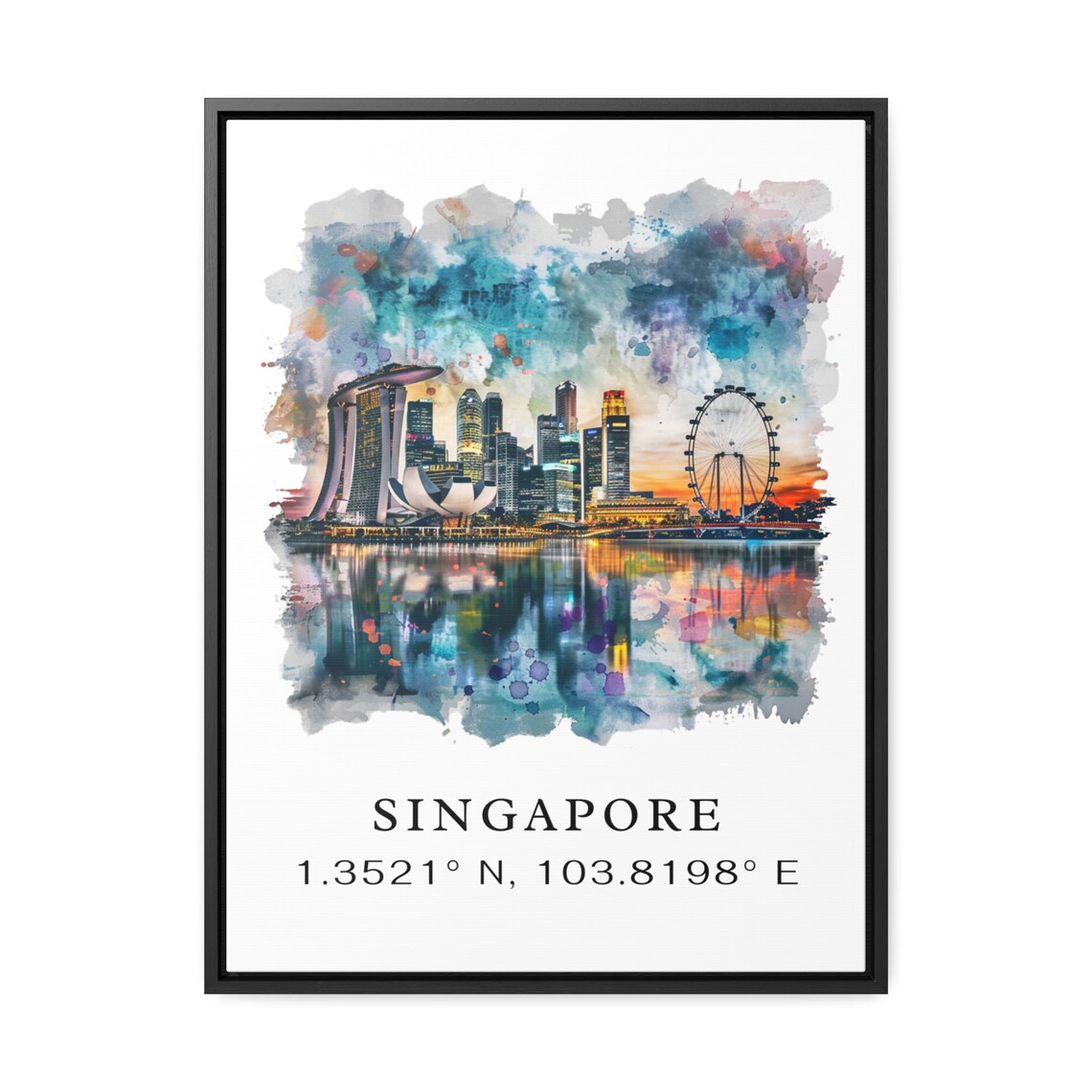 Singapore Skyline Watercolor Marina Bay Cityscape Travel Poster - Image 3