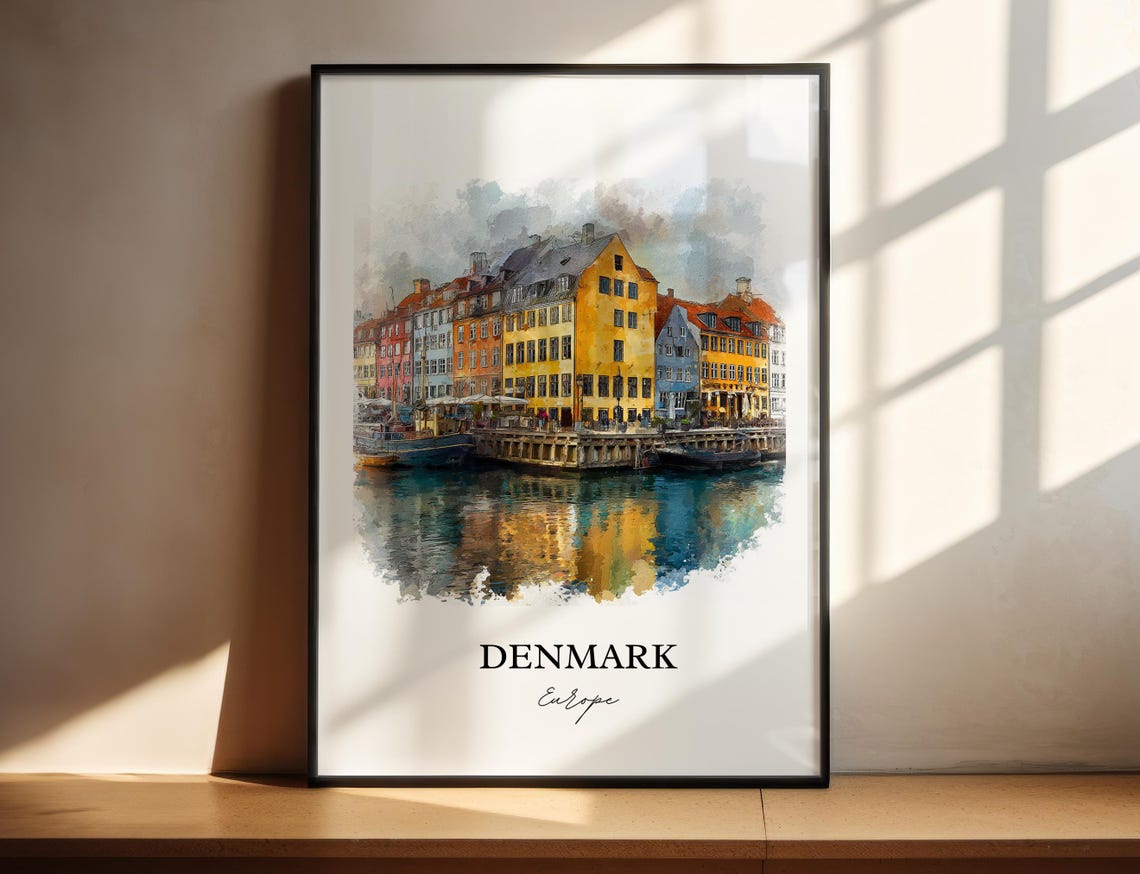 Denmark Watercolor Travel Poster, Country Wall Art