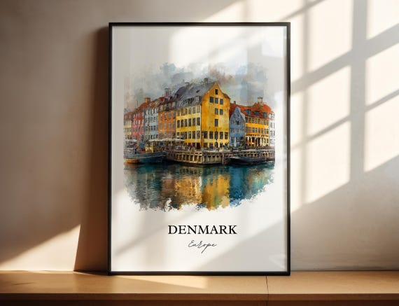 Denmark Watercolor Travel Poster, Country Wall Art