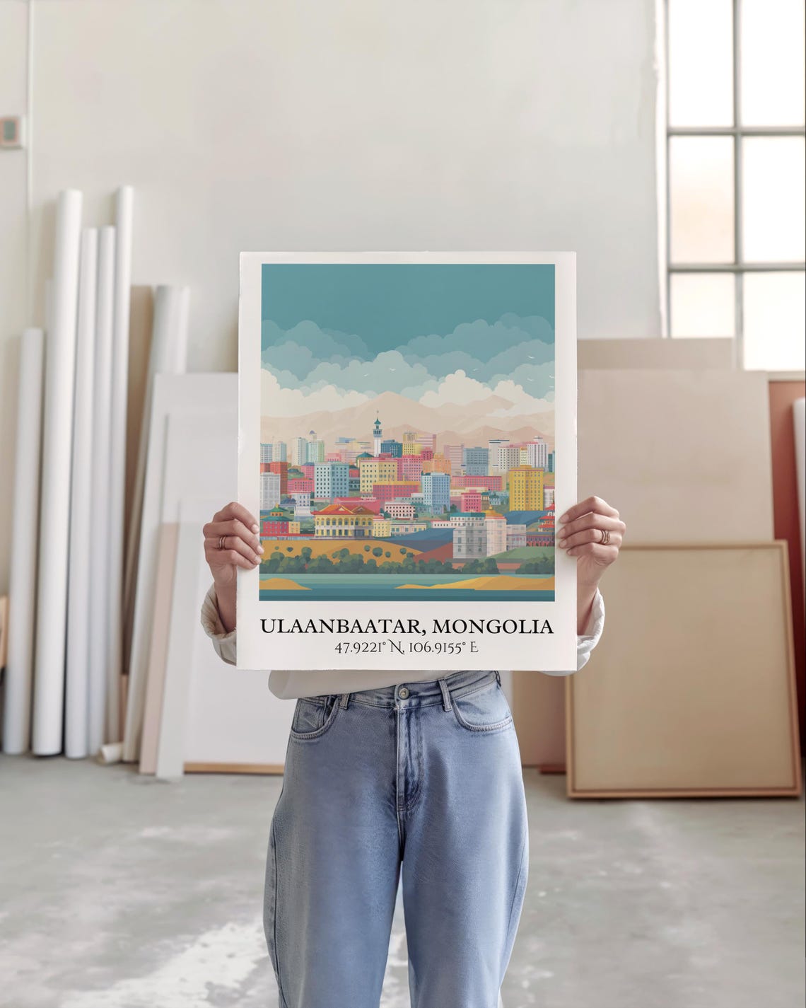 Ulaanbaatar Mongolia City Skyline Mountain Retro Travel Art Poster - Image 6