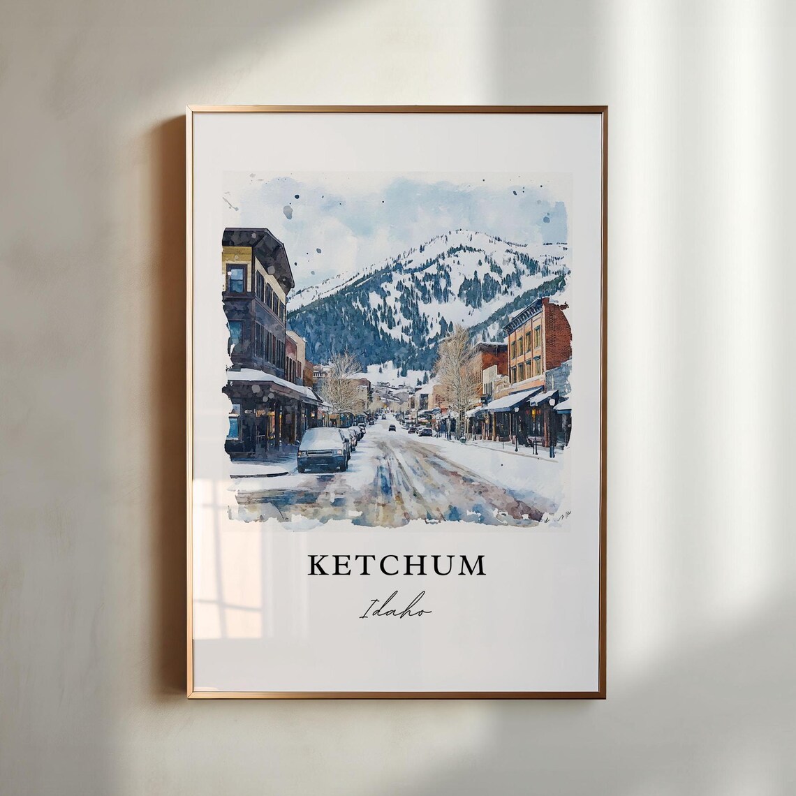 Ketchum Idaho Watercolor Travel Poster, Travel Print