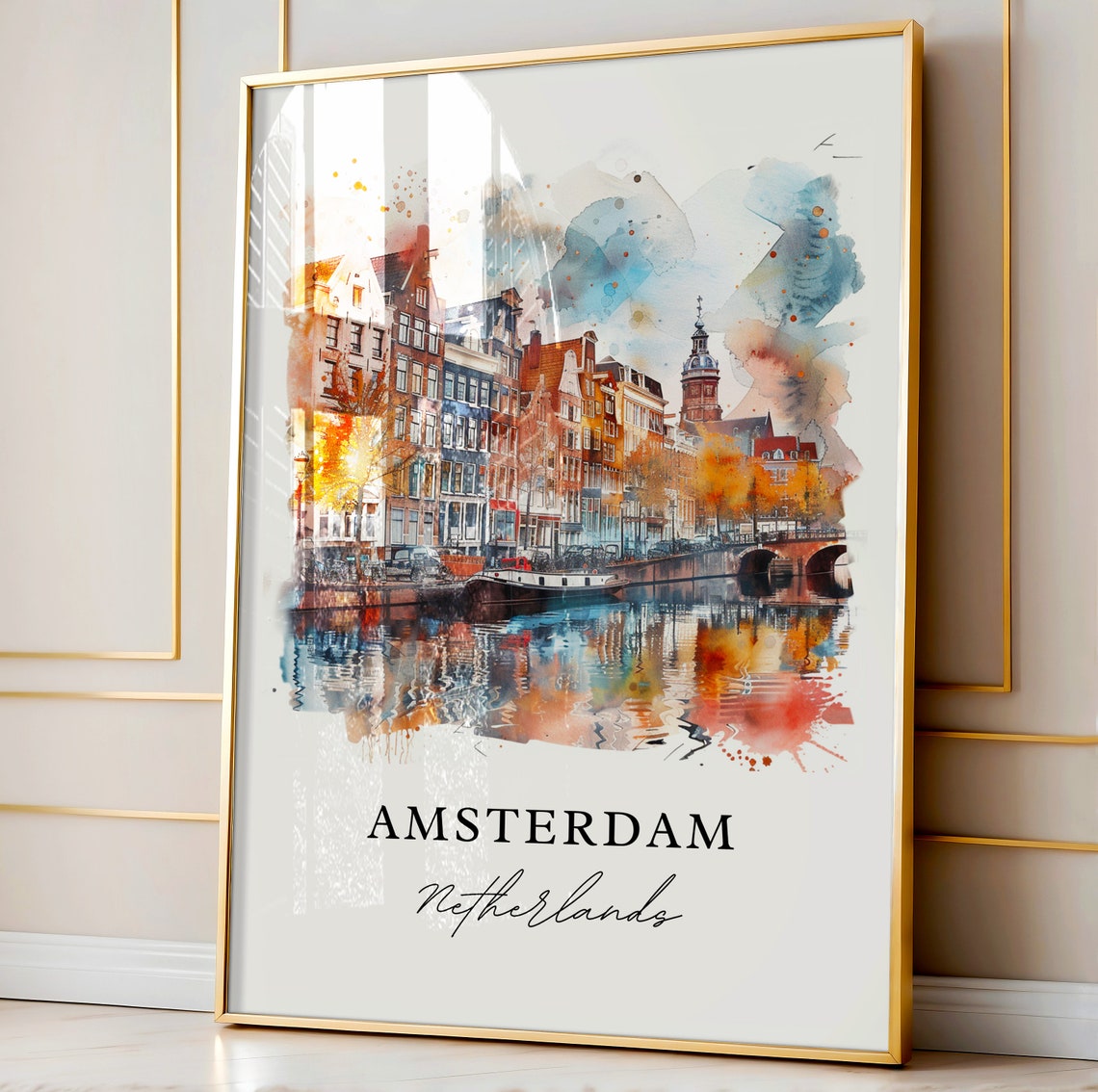 Amsterdam Watercolor Travel Poster, Netherlands Print - Image 4