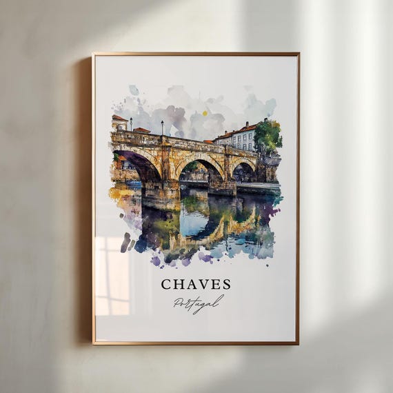 Chaves Portugal Watercolor Travel Poster, Vila Real