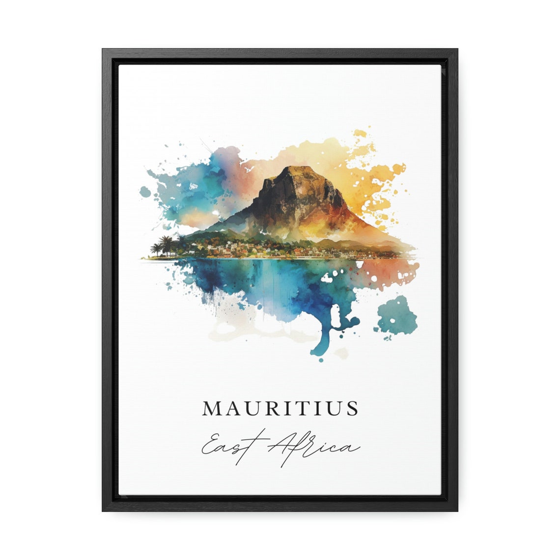 Mauritius Island Mountain Coast Watercolor Paradise Travel Poster - Image 2