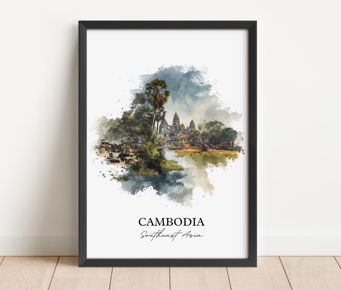 Cambodia Southeast Asia Ancient Temple Ruins Watercolor Travel Poster - Image 2