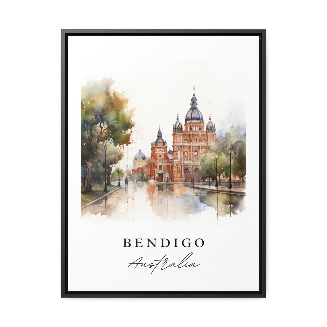 Bendigo Australia Historic Domed Landmark Street Watercolor Poster - Image 2