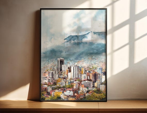 Caracas Watercolor Art Travel Print Venezuela Artwork Skyline Decor Wall