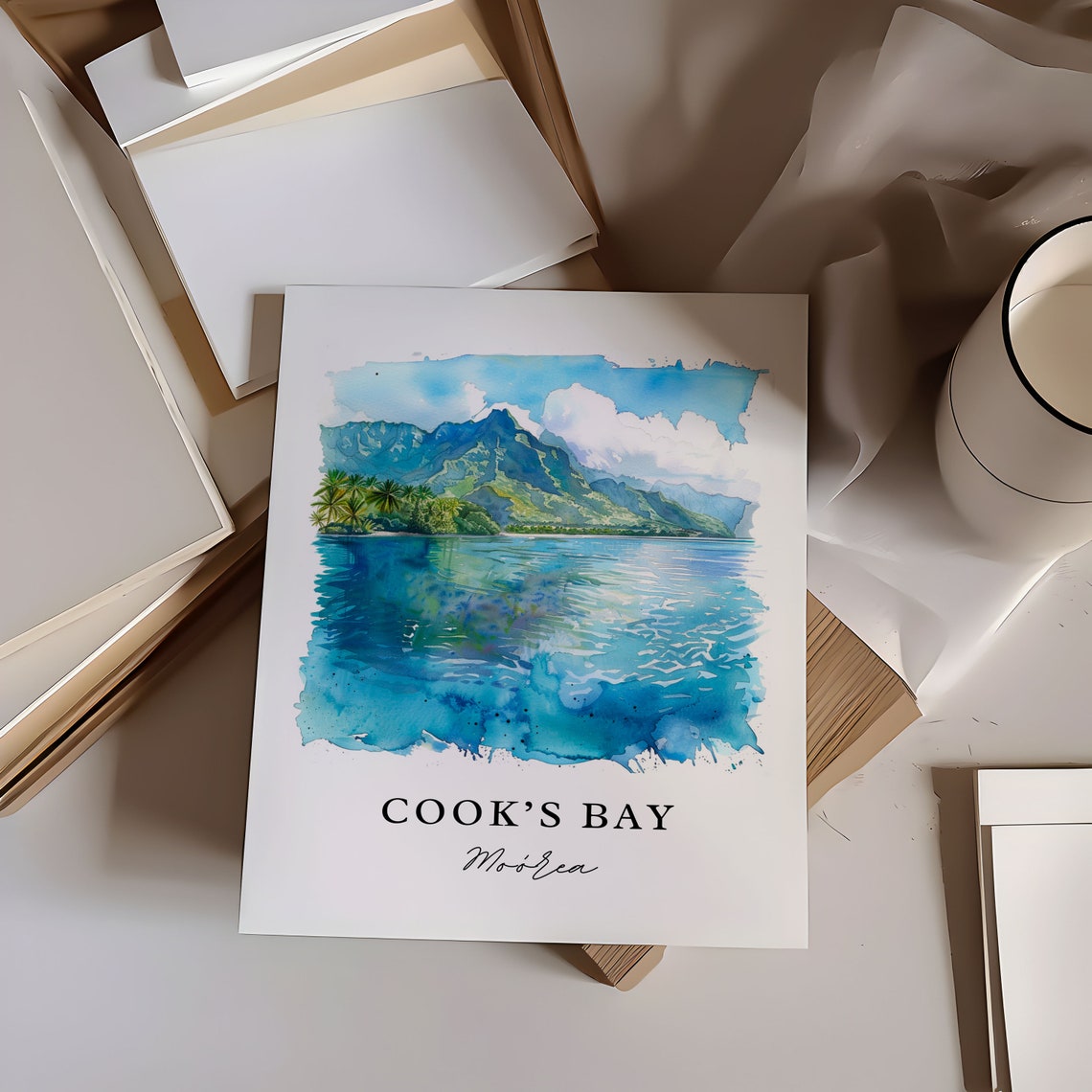 Cooks Bay Moorea Watercolor Travel Poster, French Polynesia - Image 5
