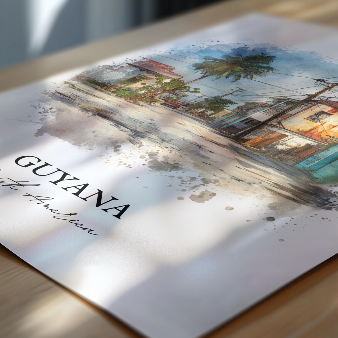 Guyana South America Old Street Wooden Houses Watercolor Art Poster - Image 6