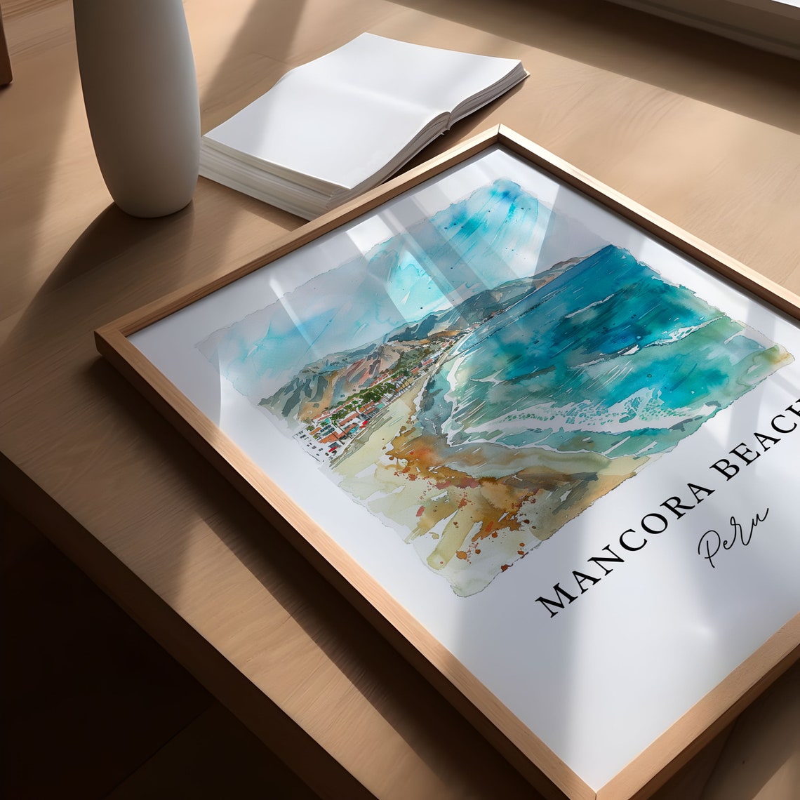 Mancora Beach Peru Sunny Surf Town Escape Coastal Watercolor Poster - Image 5