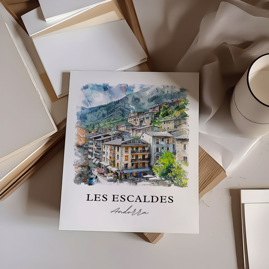 Les Escaldes Andorra Mountain Town Watercolor Alpine Village Poster - Image 6