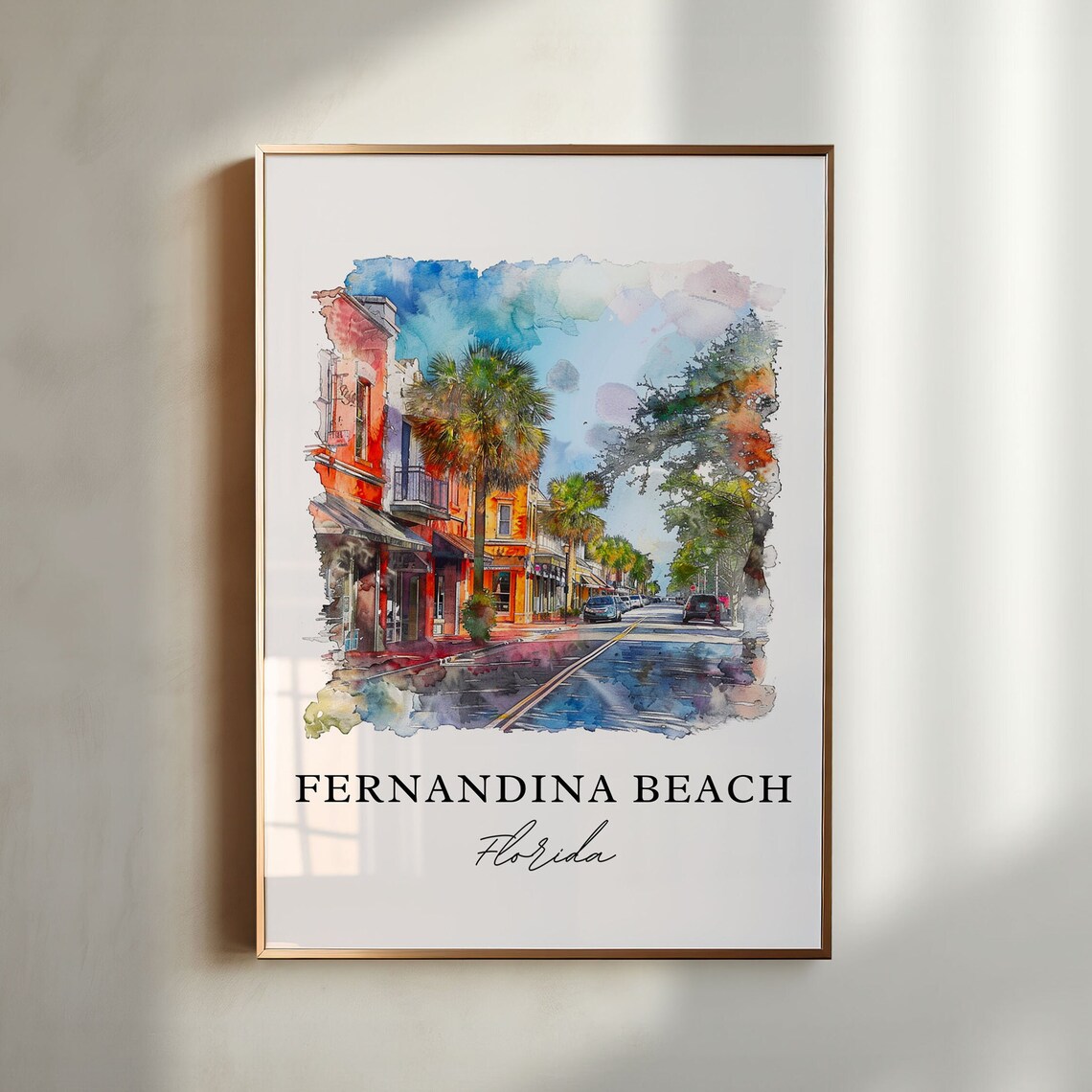 Fernandina Beach Watercolor Travel Poster Print