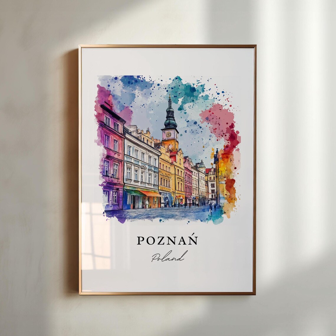 Poznan Poland Colorful Market Square Watercolor Travel Poster