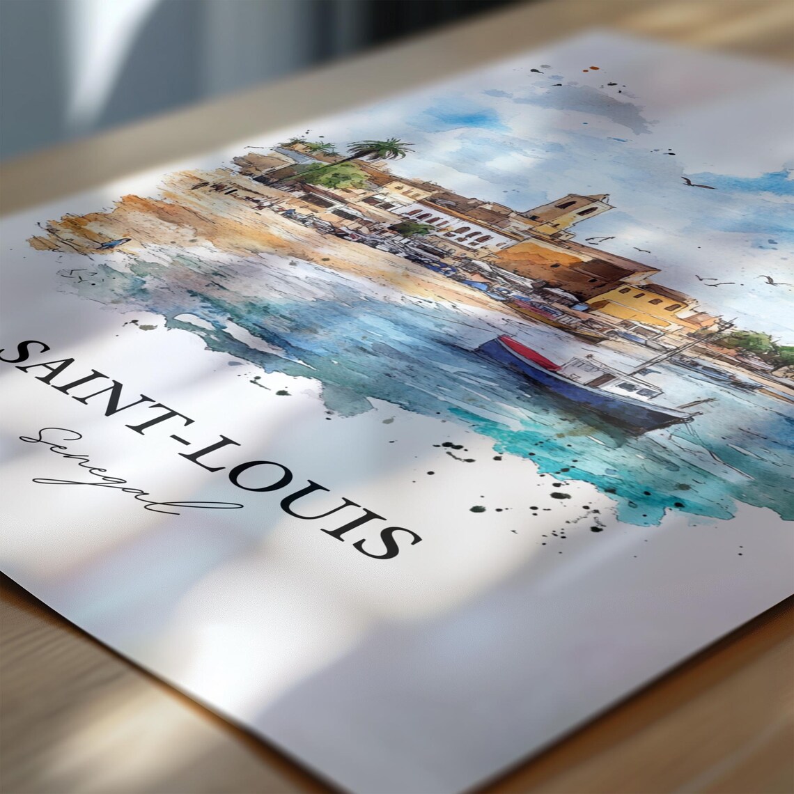 Saint Louis Senegal Beach Fishing Boats Watercolor Art Poster - Image 7