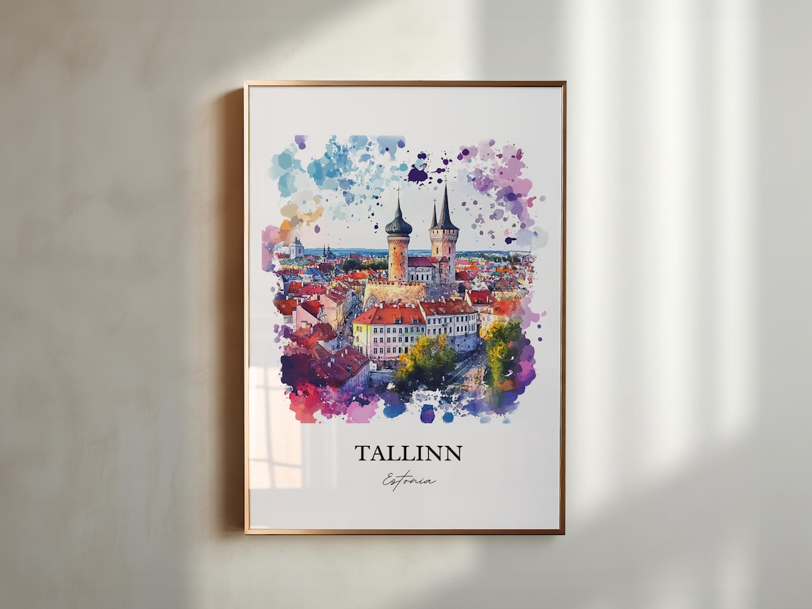 Tallinn Estonia Old Town Towers Watercolor Baltic Travel Poster - Image 3