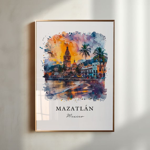 Mazatlan Mexico Watercolor Travel Poster
