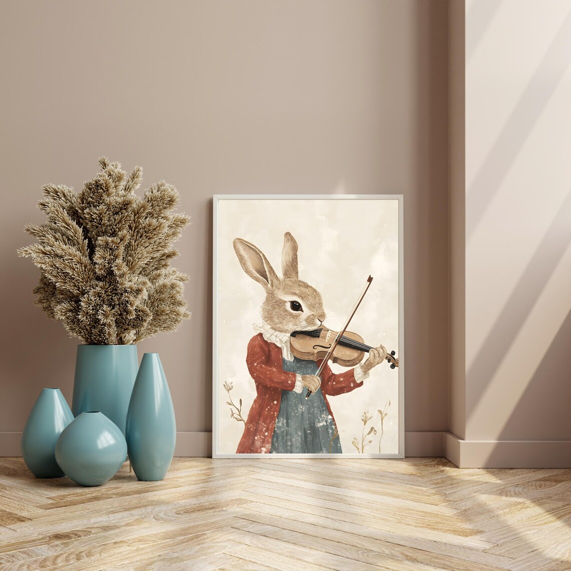 Elegant Rabbit Violinist in a Red Coat Playing Violin Vintage Style Poster - Image 7