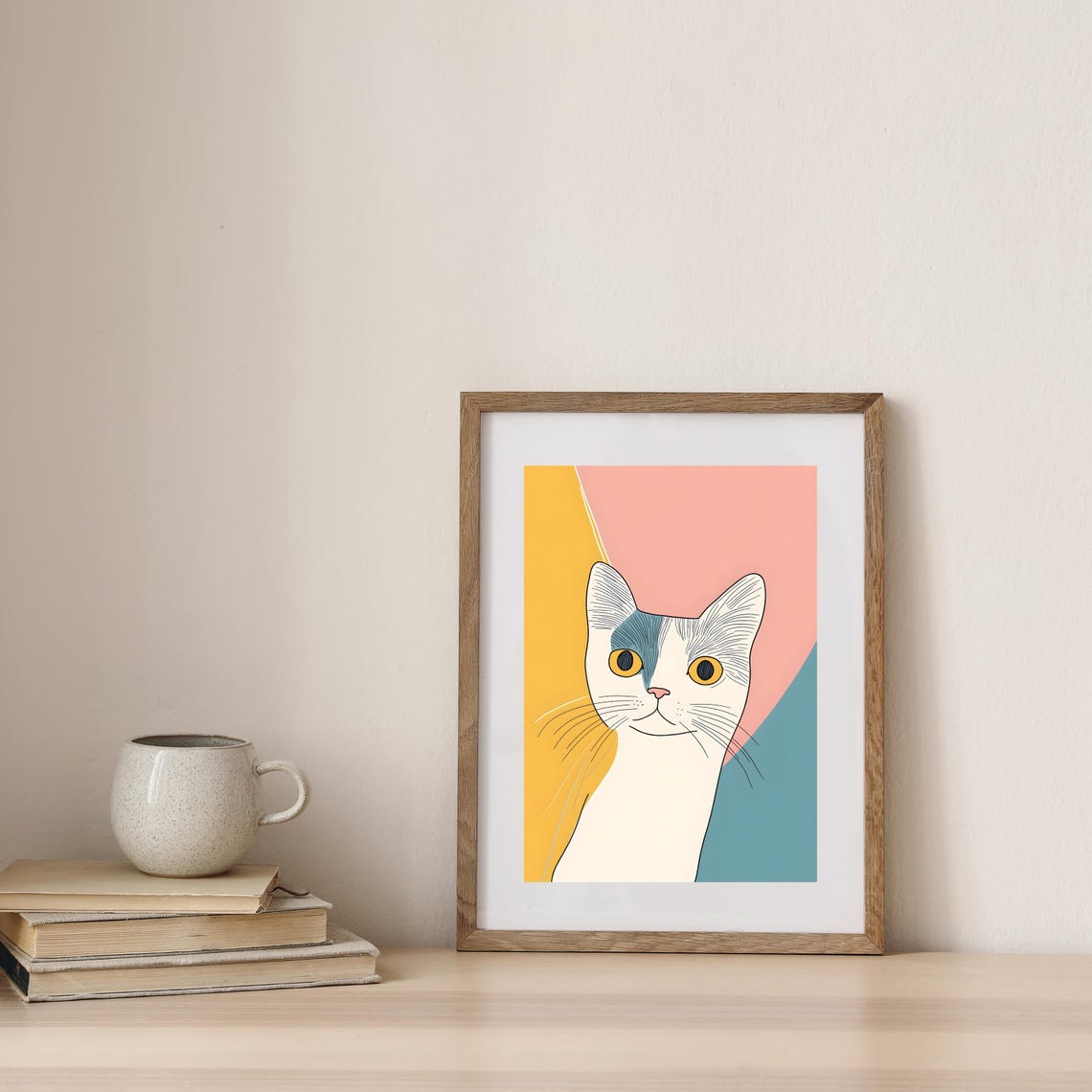 Minimalist Cat Portrait On Pastel Color Blocks Modern Line Art Print - Image 7