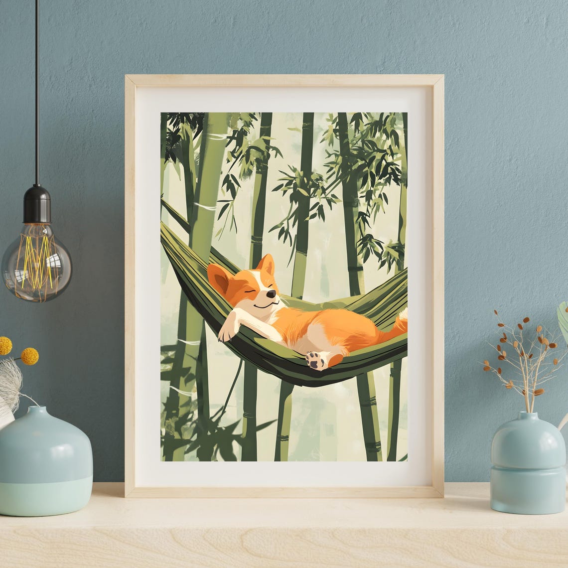 Corgi Sleeping In A Hammock Strung Through A Bamboo Forest Poster