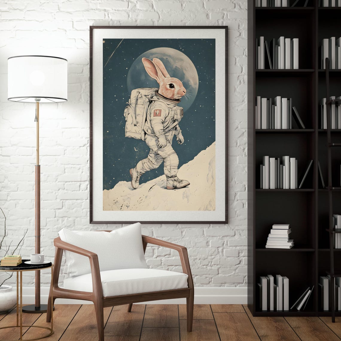 Astronaut Bunny Walking on the Moon Surface Vintage Space Poster - Image 5
