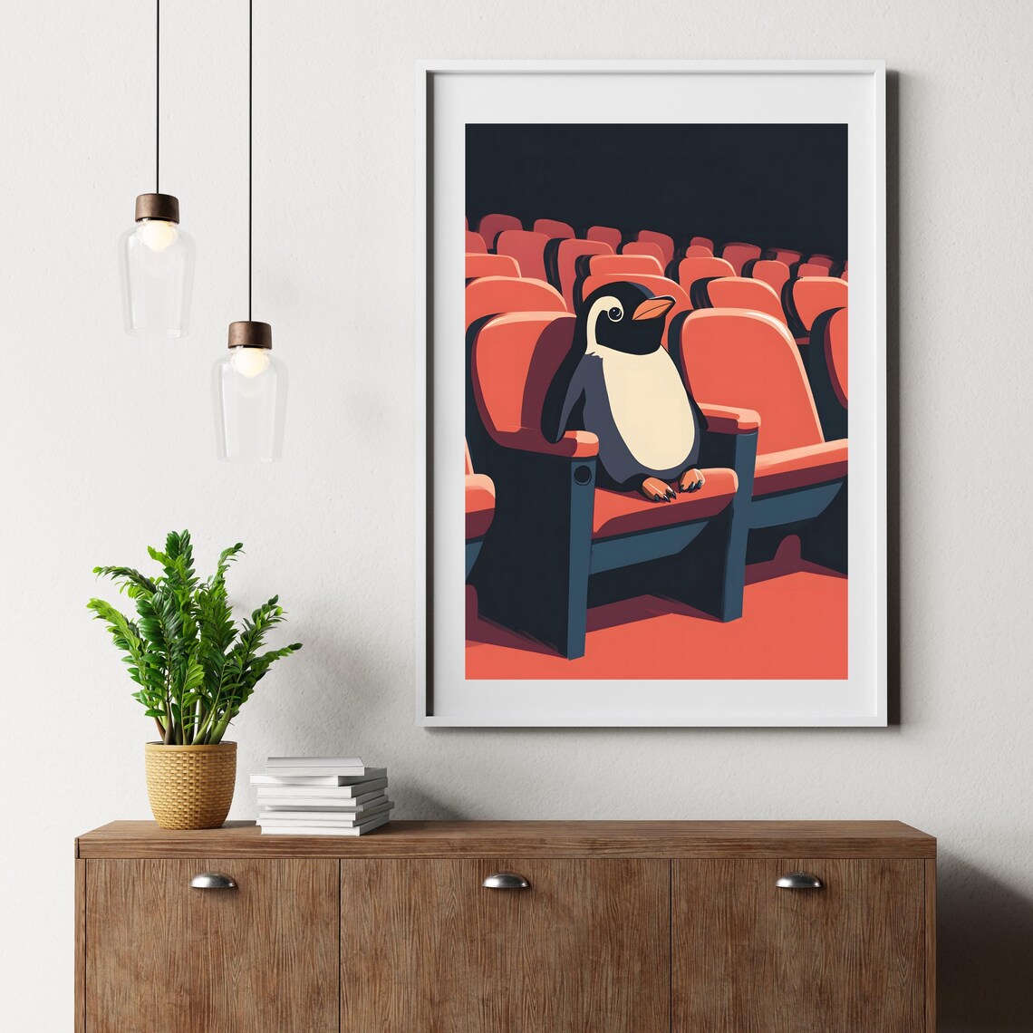 Penguin At The Theater Red Seats Cinema Night Animal Art Poster - Image 6