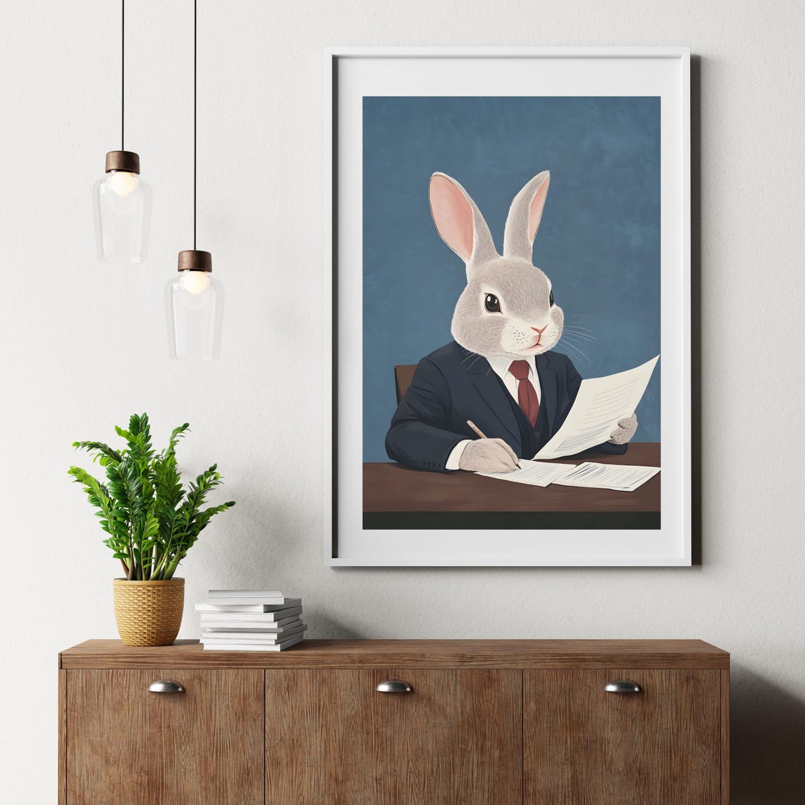 Professional Rabbit Business Suit Signing Documents Office Art Poster - Image 5