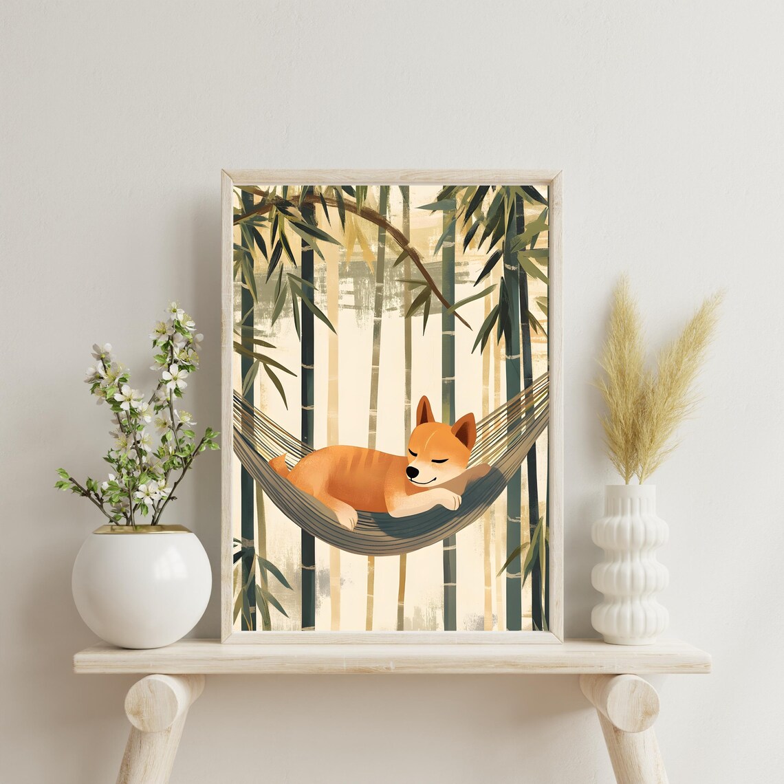 Peaceful Shiba Inu Napping in a Hammock in the Bamboo Forest Poster - Image 3