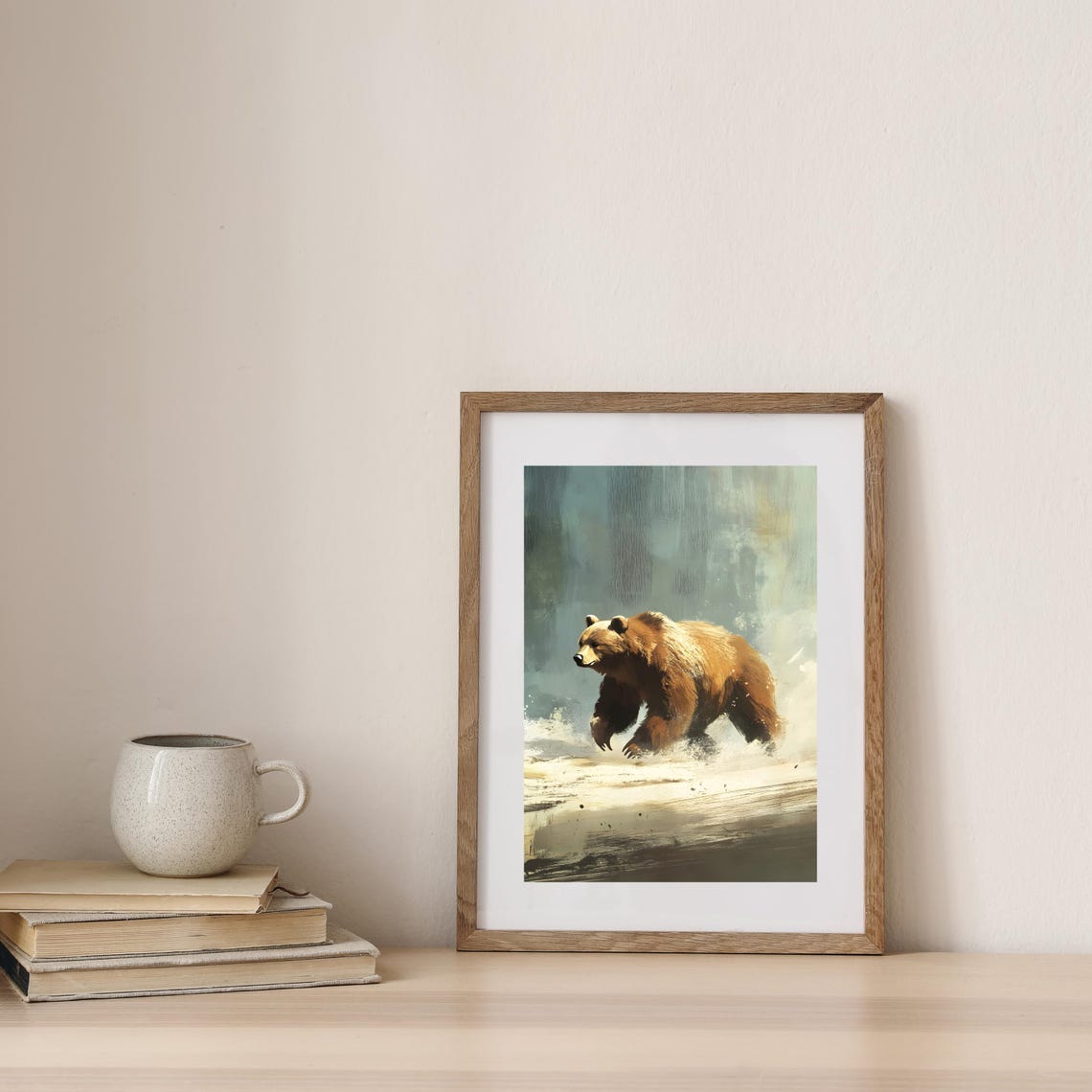 Majestic Brown Bear Wading Misty Forest River Painterly Art Poster - Image 7