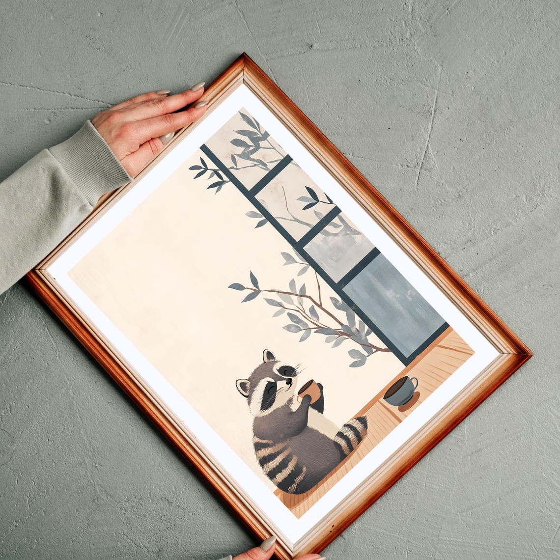 Cozy Raccoon Tea Time Window Japanese Nature Minimalist Art Poster - Image 8